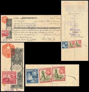LONDON 1945, BILL OF EXCHANGE WITH MALTA POSTAGE STAMPS USED AS REVENUES. #D149 - Picture 1 of 5