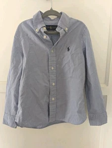 Ralph Lauren Polo Boys Size 5 Shirt Long Sleeve  Blue White Button Down Slim Fit - Picture 1 of 3