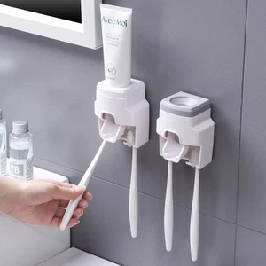 Automatic Toothpaste Dispenser Extruder Toothbrush Holder Set Wall Mount Cleaner - Picture 1 of 10