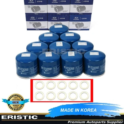 ⭐OEM ORIGINAL⭐ PACOTE COM 10 filtros de óleo com arruelas para 2007 - 2010 KIA RONDO 2.4L 2.7L - Imagem 1 de 4
