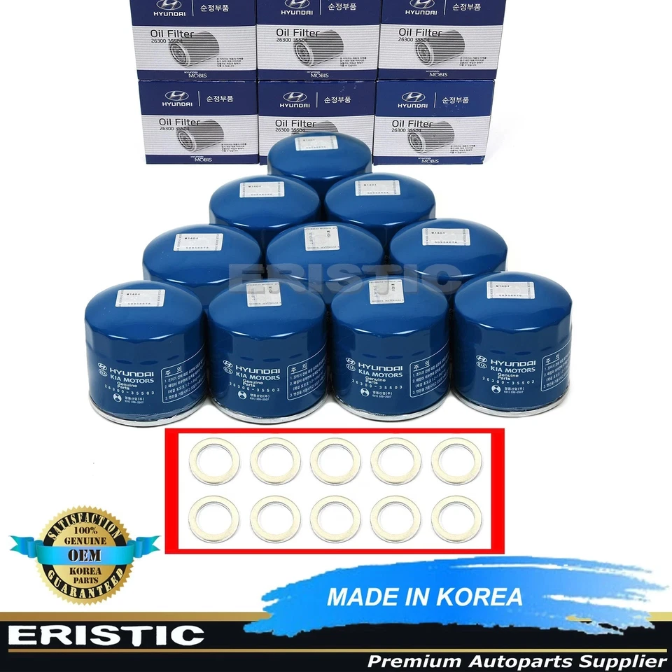 ⭐OEM ORIGINAL⭐ PACOTE COM 10 filtros de óleo com arruelas para 2007 - 2010 KIA RONDO 2.4L 2.7L - Imagem 1 de 4