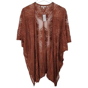 Maurices Burnt Orange Mesh Sheer Embroidered Kimono NWT Womens Open Front - Picture 1 of 8