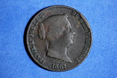 1861 Spain Isabel II 25 Centimos Copper Coin #M23554 - Image 1 of 2
