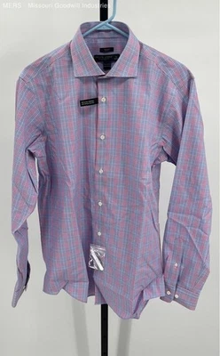 Pronto Uomo Men's Pink Blue Plaid Slim Fit Casual Button-Down Shirt Size 16 - Image 1 of 4