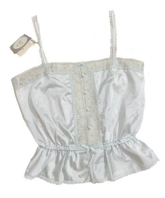 Deadstock Christian Dior Azul Floral Encaje Peplum Satén Camisola Camiseta Sin Mangas XS S Foto 1 de 4