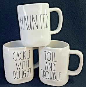 Rae Dunn Collection Holloween Mugs TOIL & TROUBLE / HAUNTED /CACKLE WITH DELIGHT - Picture 1 of 11