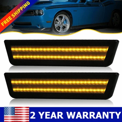 For 2008-2014 Dodge Challenger 2 Amber Smoked LED Front Bumper Side Marker Light - Image 1 of 4
