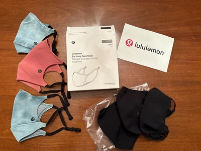 NEW Lululemon Double Strap Face Mask 3 Pack (All Black) NIB NWT NEW + 3 more LOT - Image 1 of 4