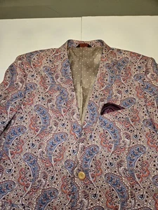 Linea Uomo Multicolor Paisly Blazer Size 46 R Cotton 2 Button - Picture 1 of 15
