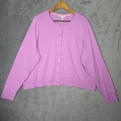 Cárdigan Isaac Mizrahi Live 2X púrpura abotonado mezcla de algodón manga larga Foto 1 de 4