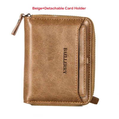 Hombres Hombres S1 Cuero Billetera Identificación Tarjeta de Crédito Bolso sin asas Doble Cremallera Moneda Foto 1 de 4