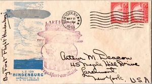 1936 USA NY Larchmont Hindenburg Zeppelin LZ 129 Mail FFC Cover NJ To Frankfurt - Picture 1 of 2