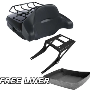 Black Chopped Trunk Backrest Mount Rack Fit For Harley Fatboy FLSTF 2008-2017 US - Picture 1 of 9