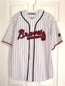 STARTER Atlanta Braves Vintage Pinstripe Embroidered Logo MLB Baseball Jersey M - Picture 1 of 11