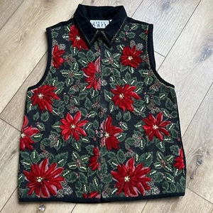 NWOT Keren Hart Poinsettia Holly 3D Christmas Sequence Vest Size M Holiday - Bild 1 von 10