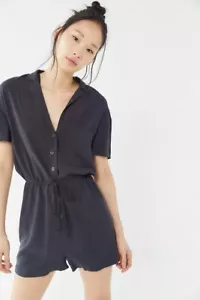 Urban outfitter Playsuit Shorts Black Collared Button Front Size S Uk 8 - Picture 1 of 9