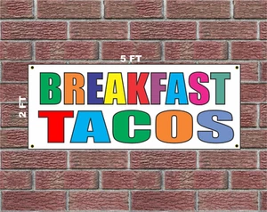 BREAKFAST TACOS Multi-colored Banner Sign 2x5 for Cart Truck Convenience Store - Picture 1 of 1