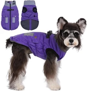 Dog Coat Jacket Vest Clothes Harness Reflective Pockets Fur Winter Waterproof - Picture 1 of 6