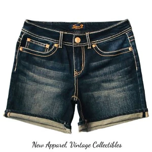 SEVEN7 Sizes 4-6 Women's Cuffed 5" Jean Shorts, Mid-Rise Stretch Denim Shortie - Picture 1 of 3