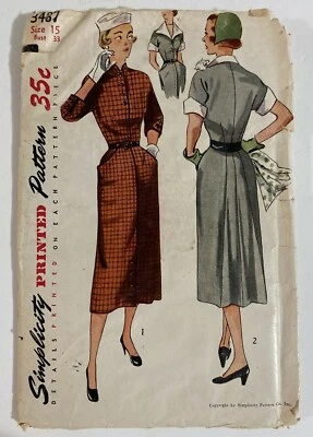 1940's Vintage Sewing Pattern SIMPLICITY 3487 Misses Sz 15 Bust 33 Dress UNUSED - Image 1 of 4