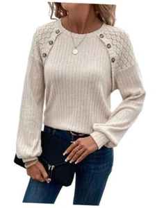 Womens Fall Long Sleeve Tunic Tops Casual Crew Neck Dressy Shirt Large Apricot - Picture 1 of 6