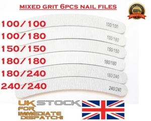 6x Zebra Banana Nail Files Curved Boomerang Shape | Mixed Grit Double-Sided Pro - Picture 1 of 12