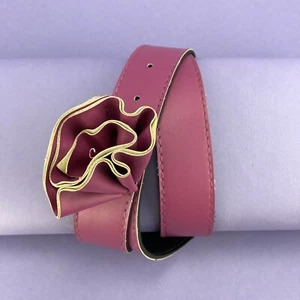 Kids Children Girls Vegan Leather Magenta Ruffle Flower Belt - Picture 1 of 5