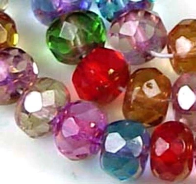 25 contas de rosquinha de pedra preciosa tcheca polimento de fogo cobre multicolorido 6x4mm - Imagem 1 de 3