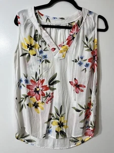 Top sin mangas con cuello en V y corbata estampado floral azul marino antiguo - Imagen 1 de 10