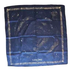 LANCOME Bufanda Azul Marino Oscuro con Estrellas y Lunas Doradas 21" x 21" Cuadrado Nuevo - Imagen 1 de 7