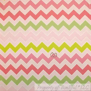 BonEful FABRIC FQ Cotton Quilt Pastel Pink White Green CHEVRON Girl Retro Stripe - Picture 1 of 8