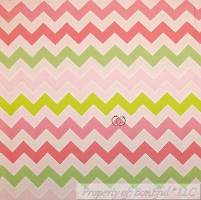 BonEful FABRIC FQ Cotton Quilt Pastel Pink White Green CHEVRON Girl Retro Stripe - Image 1 of 4