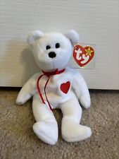 TY Beanie Baby Valentino White Teddy Bear Brown Nose 1993 #4058