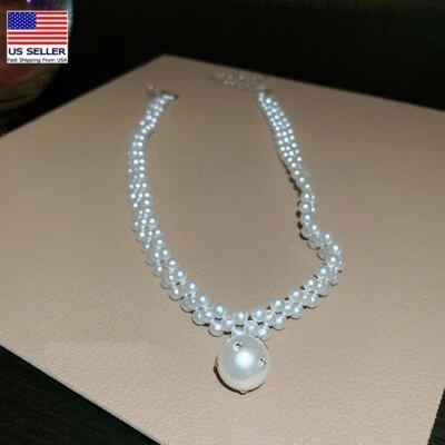 Women Elegant Large Circle White Multilayer Crystal Pearl Choker Necklace 0110 - Image 1 of 4