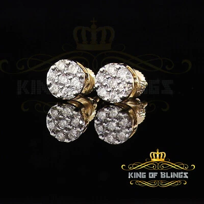 Aretes redondos de oro amarillo real de 10 quilates con diamantes reales de 0,50 quilates para hombre/mujer Foto 1 de 4