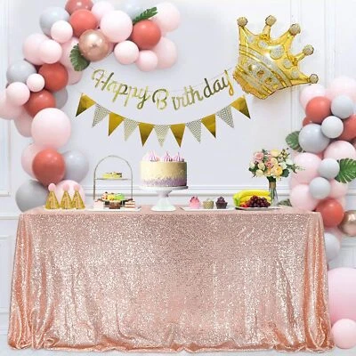 Trlyc Rose Gold Sequin Tablecloth Table Cover Wedding Party Decor (50 by 50 Inch - Image 1 of 4