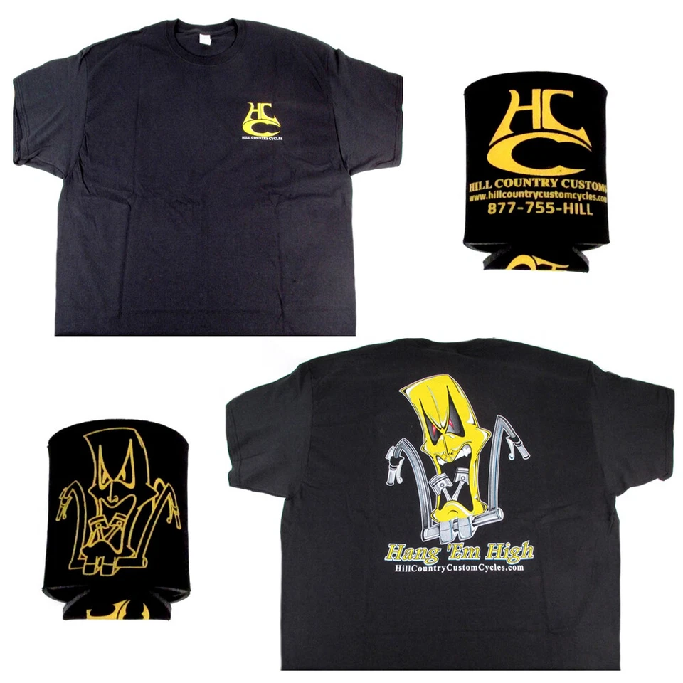 Camiseta Hill Country Custom Cycles Mediana Negra Logo con Conjunto Koozie Negro Foto 1 de 1