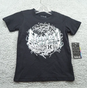 Hurley Graphic T-Shirt Size Small 4-5 Kids Black Crew Neck Short Sleeve NEW - Picture 1 of 6