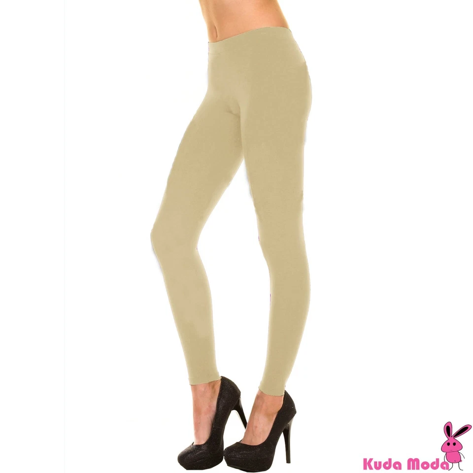 SOLID FULL LENGTH SEAMLESS STRETCH FOOTLESS STOCKINGS LONG PANTS LEGGINGS - Image 1 of 1