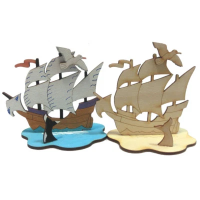 HOLZTEILCHEN KRUKOW Geschenk, Kreativ Set für Kinder, Dreimaster, Schiff, Geburtstag,Malen Basteln