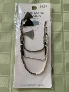 NIP Face Mask Chains 3 Pack Silver Black Beaded Tassel Facial Covering New  - Picture 1 of 6