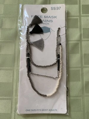 NIP Face Mask Chains 3 Pack Silver Black Beaded Tassel Facial Covering New  - Image 1 of 4
