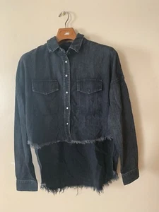 Hudson Jeans Women's Distressed Long Sleeves Low & High Cotton Shirt Size S NWT - Picture 1 of 4