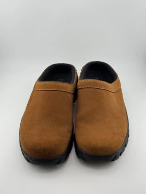 Tamancos femininos Lands End tamanho 6M marrom camurça abertura traseira slip on mules - Imagem 1 de 4