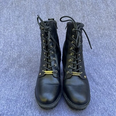 GUESS 女式踝靴 9.5 码人造皮革粗跟系带 — 第 1/4 张图片