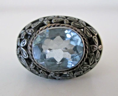 Anillo para hombre topacio facetado azul hielo 925 plata esterlina oscura talla 8 ¡Impresionante! AZJ Foto 1 de 4