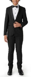 6pc Boys Tuxedo MADE IN USA black jacket, pants, shirt, bowtie, cummerbund, tie - Picture 1 of 16