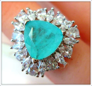 PARAIBA TOURMALINE HIGH CARBON DIAMOND 18K GOLD FILLED LADIES FLAWLESS RING S7 - Picture 1 of 13