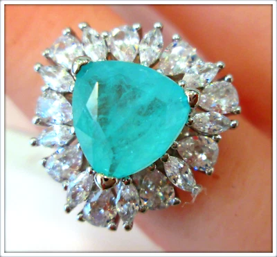 ANILLO PARAIBA TURMALINA ALTO CARBONO DIAMANTE ORO 18K RELLENO DAMAS IMPECABLE S7 Foto 1 de 4
