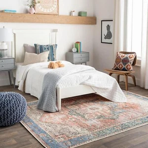 Livabliss Suri Vintage Washable Area Rug 5'3" x 7'3", Rust/Blue 5'3" x 7'3" - Picture 1 of 7